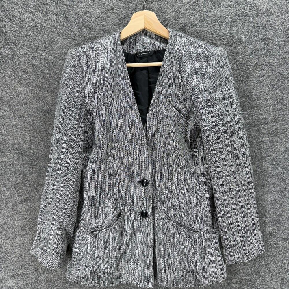 Club Blazer Women 5/6 Gray Button Up V-Neck Long Sleeve Lined Pockets Casual